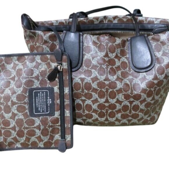 COACH Snake & Signature Coated Canvas City Tote w/ matching zipper pouch - Picture 1 of 16
